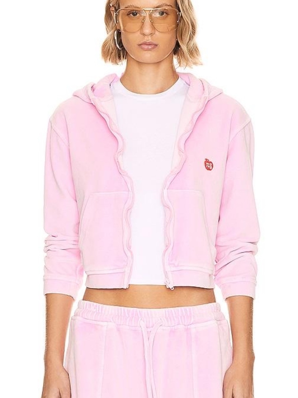 Alexander Wanf Pink Cropped Zip Hoodie